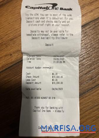 Blank USA Capital one bank payment receipt real example